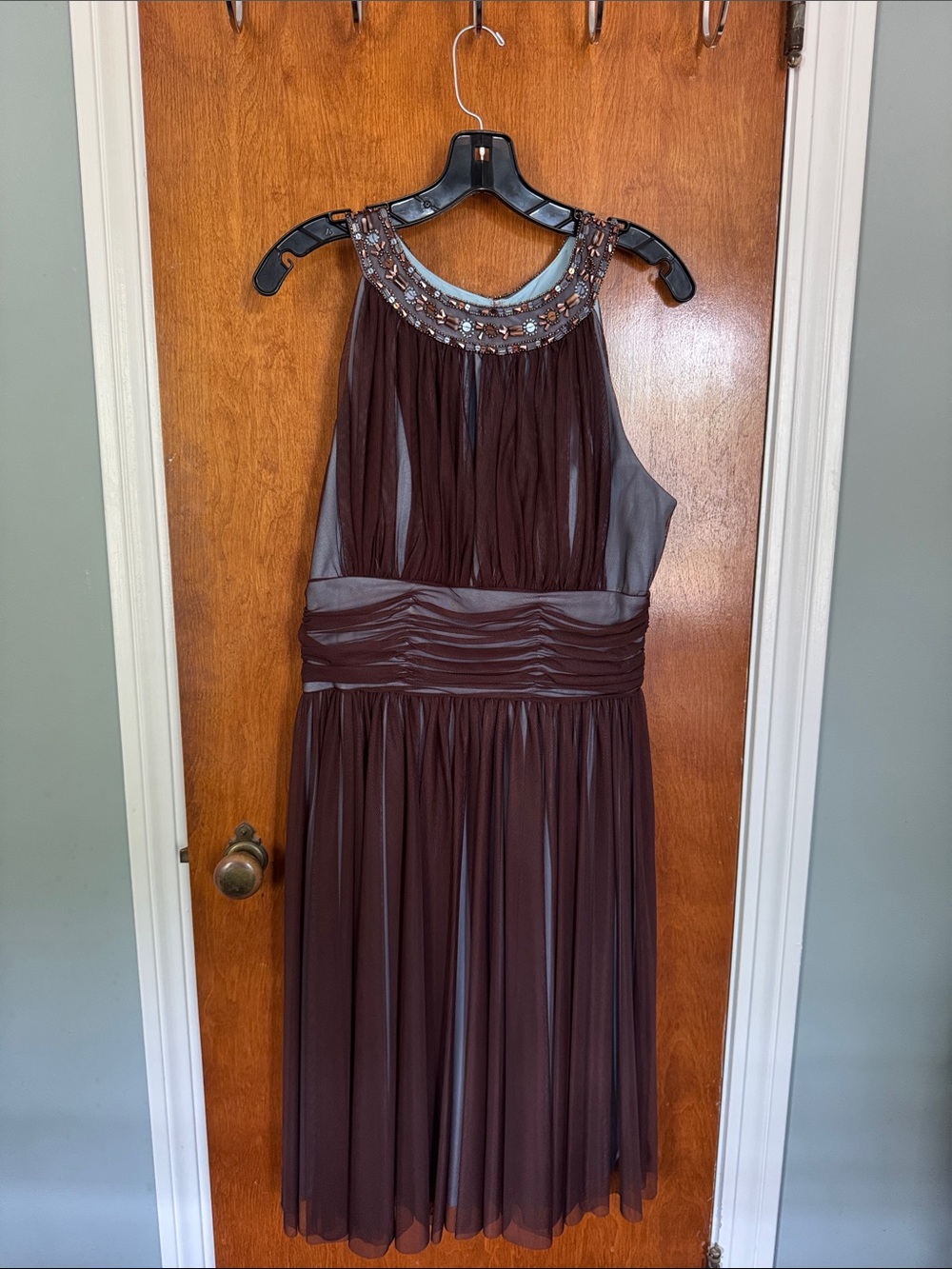JS Boutique Brown Beaded Halter Midi Dress